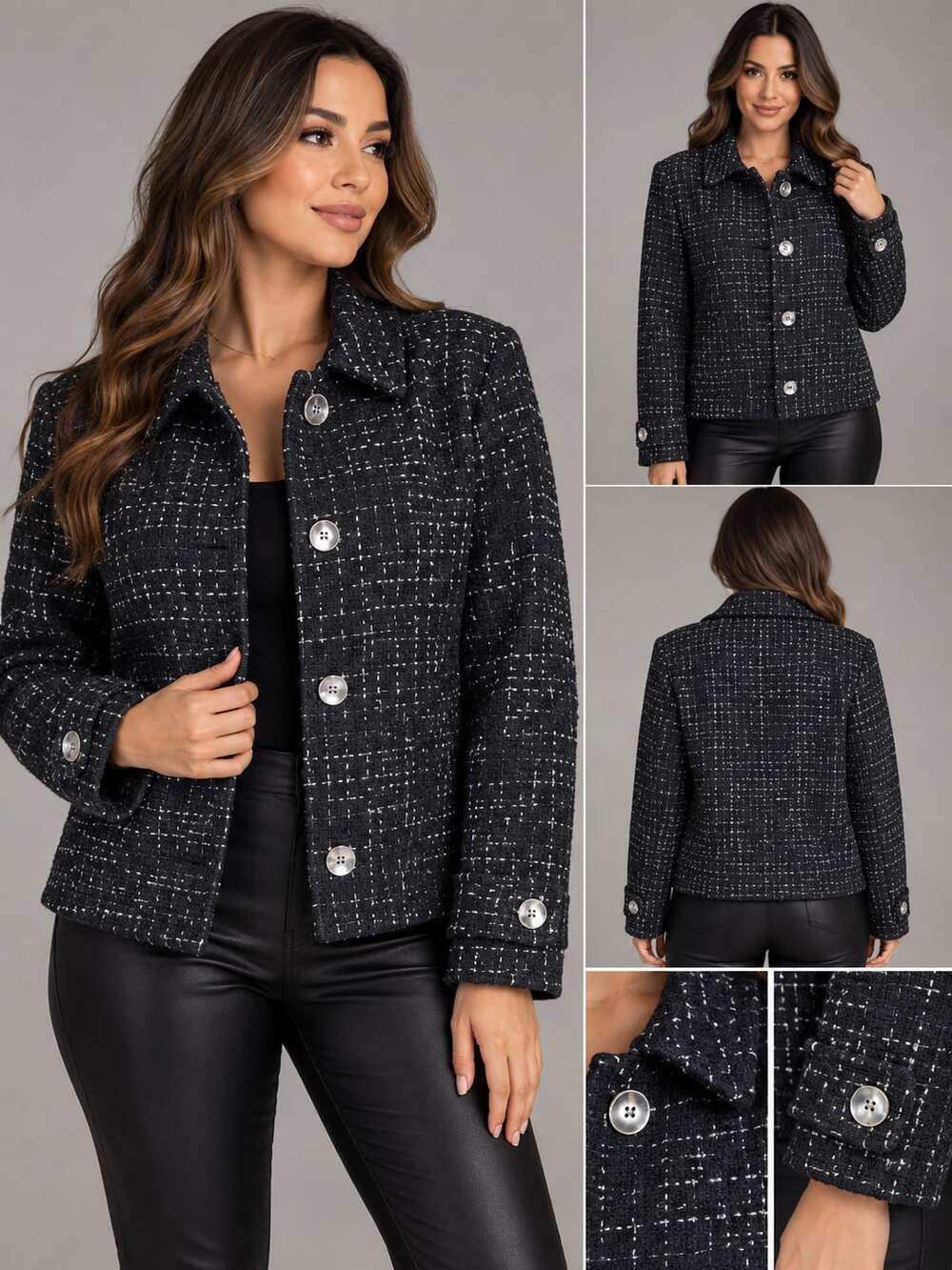 Women’s Zara Textured Sequin Tweed Jacket Black
